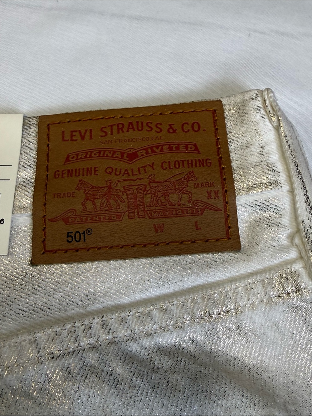 Levis 501 Premium Shorts Womens Sz 31 White Gold Metallic High Rise Cutoff - Picture 11 of 12